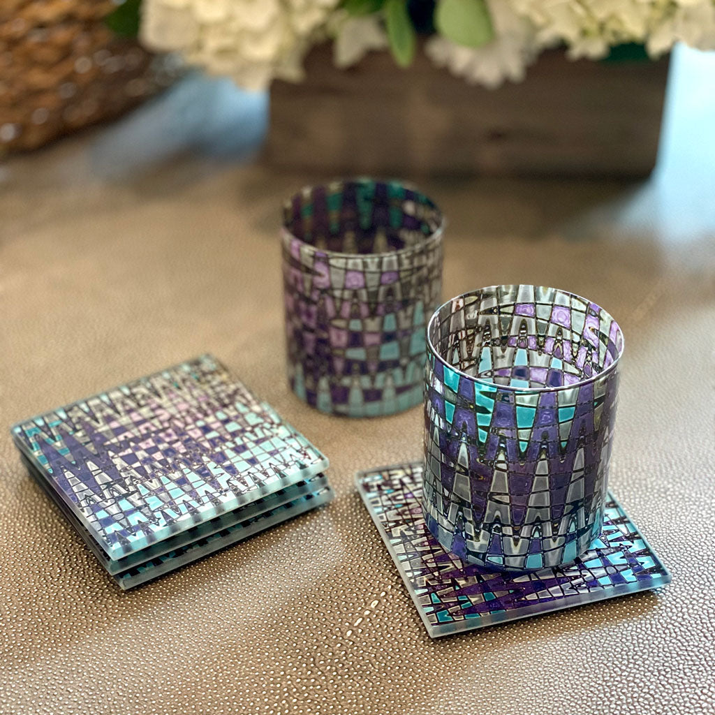 Glass Tile Flooring Coaster Set